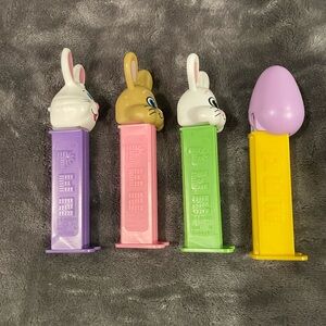 Lot of 4 PEZ Easter Bunny Dispensers Set - Purple, Pink, Green, Yellow